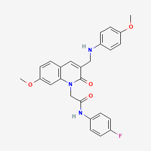 molecular formula C26H24FN3O4 B2536995 N-(4-氟苯基)-2-(7-甲氧基-3-(((4-甲氧苯基)氨基)甲基)-2-氧代喹啉-1(2H)-基)乙酰胺 CAS No. 894561-07-0