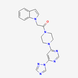 molecular formula C20H20N8O B2537014 1-(4-(6-(1H-1,2,4-triazol-1-yl)pyrimidin-4-yl)piperazin-1-yl)-2-(1H-indol-1-yl)ethanone CAS No. 1798660-91-9