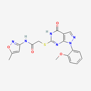 molecular formula C18H16N6O4S B2537018 2-((1-(2-甲氧基苯基)-4-氧代-4,5-二氢-1H-吡唑并[3,4-d]嘧啶-6-基)硫代)-N-(5-甲基异恶唑-3-基)乙酰胺 CAS No. 933013-46-8