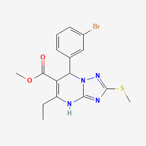 molecular formula C16H17BrN4O2S B2537021 Methyl 7-(3-bromophenyl)-5-ethyl-2-(methylthio)-4,7-dihydro-[1,2,4]triazolo[1,5-a]pyrimidine-6-carboxylate CAS No. 909574-24-9