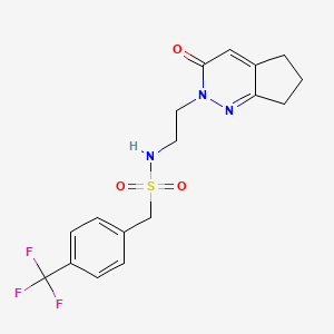 molecular formula C17H18F3N3O3S B2537024 N-(2-(3-oxo-3,5,6,7-tetrahydro-2H-cyclopenta[c]pyridazin-2-yl)ethyl)-1-(4-(trifluoromethyl)phenyl)methanesulfonamide CAS No. 2097858-34-7