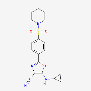 molecular formula C18H20N4O3S B2537035 5-(Cyclopropylamino)-2-(4-(piperidin-1-ylsulfonyl)phenyl)oxazole-4-carbonitrile CAS No. 941243-72-7