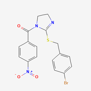 molecular formula C17H14BrN3O3S B2537042 [2-[(4-溴苯基)甲基硫代]-4,5-二氢咪唑-1-基]-(4-硝基苯基)甲酮 CAS No. 851800-69-6