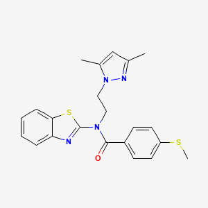 molecular formula C22H22N4OS2 B2537057 N-(benzo[d]thiazol-2-yl)-N-(2-(3,5-dimethyl-1H-pyrazol-1-yl)ethyl)-4-(methylthio)benzamide CAS No. 1171402-41-7