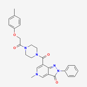 molecular formula C27H27N5O4 B2537064 5-methyl-2-phenyl-7-(4-(2-(p-tolyloxy)acetyl)piperazine-1-carbonyl)-2H-pyrazolo[4,3-c]pyridin-3(5H)-one CAS No. 1021123-90-9
