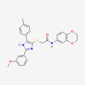 molecular formula C27H25N3O4S B2537073 N-(2,3-dihydro-1,4-benzodioxin-6-yl)-2-{[2-(3-methoxyphenyl)-5-(4-methylphenyl)-1H-imidazol-4-yl]sulfanyl}acetamide CAS No. 901265-42-7