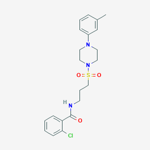molecular formula C21H26ClN3O3S B2537083 2-chloro-N-(3-((4-(m-tolyl)piperazin-1-yl)sulfonyl)propyl)benzamide CAS No. 1021058-77-4