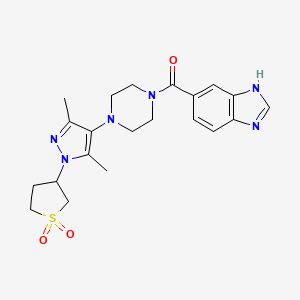 molecular formula C21H26N6O3S B2537090 (1H-benzo[d]imidazol-5-yl)(4-(1-(1,1-dioxidotetrahydrothiophen-3-yl)-3,5-dimethyl-1H-pyrazol-4-yl)piperazin-1-yl)methanone CAS No. 1334369-42-4