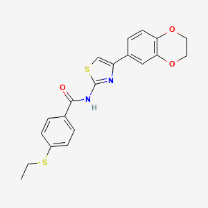 molecular formula C20H18N2O3S2 B2537094 N-(4-(2,3-dihydrobenzo[b][1,4]dioxin-6-yl)thiazol-2-yl)-4-(ethylthio)benzamide CAS No. 922571-49-1