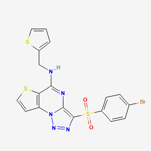 molecular formula C18H12BrN5O2S3 B2537100 3-((4-bromophenyl)sulfonyl)-N-(thiophen-2-ylmethyl)thieno[2,3-e][1,2,3]triazolo[1,5-a]pyrimidin-5-amine CAS No. 892749-46-1