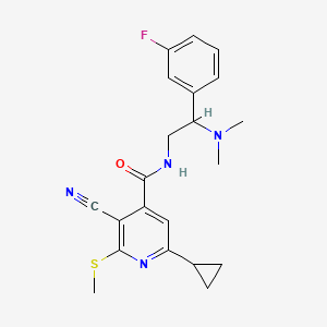 molecular formula C21H23FN4OS B2537122 3-cyano-6-cyclopropyl-N-[2-(dimethylamino)-2-(3-fluorophenyl)ethyl]-2-(methylsulfanyl)pyridine-4-carboxamide CAS No. 1100200-18-7