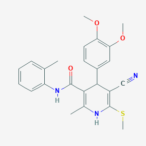 molecular formula C24H25N3O3S B2537130 5-cyano-4-(3,4-dimethoxyphenyl)-2-methyl-6-(methylthio)-N-(o-tolyl)-1,4-dihydropyridine-3-carboxamide CAS No. 442556-73-2