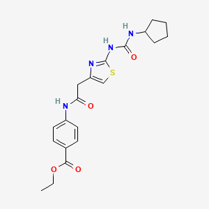 molecular formula C20H24N4O4S B2537134 Ethyl 4-(2-(2-(3-cyclopentylureido)thiazol-4-yl)acetamido)benzoate CAS No. 921508-26-1