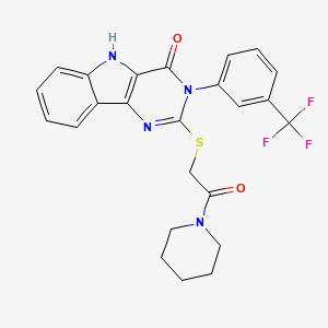 molecular formula C24H21F3N4O2S B2537135 2-(2-oxo-2-piperidin-1-ylethyl)sulfanyl-3-[3-(trifluoromethyl)phenyl]-5H-pyrimido[5,4-b]indol-4-one CAS No. 536715-65-8