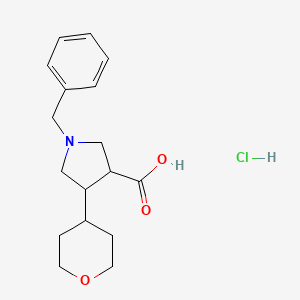 molecular formula C17H24ClNO3 B2537138 1-Benzyl-4-(oxan-4-yl)pyrrolidine-3-carboxylic acid hydrochloride CAS No. 2060063-60-5