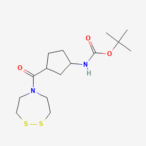molecular formula C15H26N2O3S2 B2537160 tert-butyl N-[3-(1,2,5-dithiazepane-5-carbonyl)cyclopentyl]carbamate CAS No. 1427986-50-2