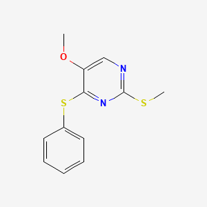 molecular formula C12H12N2OS2 B2537163 2-(甲硫基)-4-(苯硫基)-5-嘧啶基甲醚 CAS No. 338955-59-2