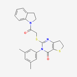 molecular formula C24H23N3O2S2 B2537177 3-(3,5-dimethylphenyl)-2-((2-(indolin-1-yl)-2-oxoethyl)thio)-6,7-dihydrothieno[3,2-d]pyrimidin-4(3H)-one CAS No. 877653-31-1