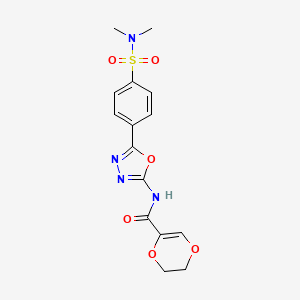 molecular formula C15H16N4O6S B2537188 N-(5-(4-(N,N-二甲基氨磺酰基)苯基)-1,3,4-恶二唑-2-基)-5,6-二氢-1,4-二噁杂环-2-甲酰胺 CAS No. 1170093-61-4