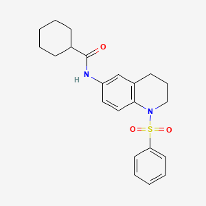 molecular formula C22H26N2O3S B2537189 N-[1-(benzenesulfonyl)-3,4-dihydro-2H-quinolin-6-yl]cyclohexanecarboxamide CAS No. 941971-52-4