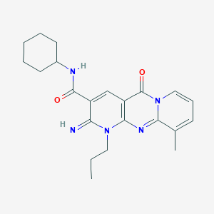 molecular formula C22H27N5O2 B2537192 N-cyclohexyl-2-imino-10-methyl-5-oxo-1-propyl-1,5-dihydro-2H-dipyrido[1,2-a:2',3'-d]pyrimidine-3-carboxamide CAS No. 615273-45-5