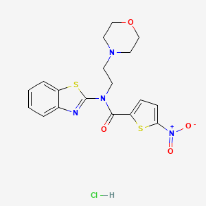 molecular formula C18H19ClN4O4S2 B2537199 N-(benzo[d]thiazol-2-yl)-N-(2-morpholinoethyl)-5-nitrothiophene-2-carboxamide hydrochloride CAS No. 1217094-86-4
