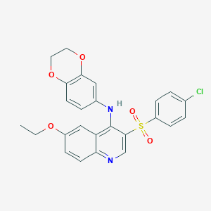 molecular formula C25H21ClN2O5S B2537213 3-((4-chlorophenyl)sulfonyl)-N-(2,3-dihydrobenzo[b][1,4]dioxin-6-yl)-6-ethoxyquinolin-4-amine CAS No. 895643-30-8