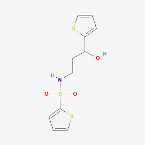molecular formula C11H13NO3S3 B2537214 N-(3-hydroxy-3-(thiophen-2-yl)propyl)thiophene-2-sulfonamide CAS No. 1448076-46-7