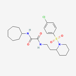 molecular formula C22H32ClN3O4S B2537215 N1-(2-(1-((4-chlorophenyl)sulfonyl)piperidin-2-yl)ethyl)-N2-cycloheptyloxalamide CAS No. 898406-66-1