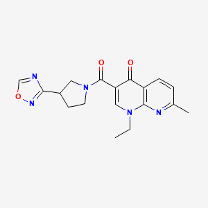 molecular formula C18H19N5O3 B2537231 3-(3-(1,2,4-oxadiazol-3-yl)pyrrolidine-1-carbonyl)-1-ethyl-7-methyl-1,8-naphthyridin-4(1H)-one CAS No. 2034277-19-3