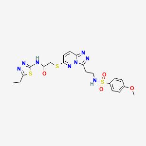 molecular formula C20H22N8O4S3 B2537232 N-(5-ethyl-1,3,4-thiadiazol-2-yl)-2-((3-(2-(4-methoxyphenylsulfonamido)ethyl)-[1,2,4]triazolo[4,3-b]pyridazin-6-yl)thio)acetamide CAS No. 873002-04-1