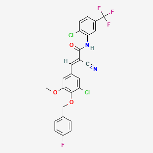 molecular formula C25H16Cl2F4N2O3 B2537233 (E)-3-[3-chloro-4-[(4-fluorophenyl)methoxy]-5-methoxyphenyl]-N-[2-chloro-5-(trifluoromethyl)phenyl]-2-cyanoprop-2-enamide CAS No. 522657-15-4