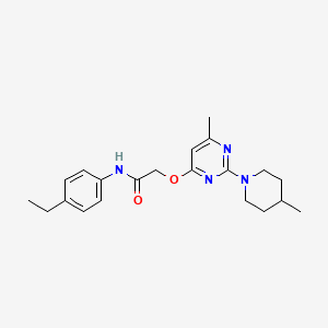 molecular formula C21H28N4O2 B2537252 N-(4-乙基苯基)-2-{[6-甲基-2-(4-甲基哌啶-1-基)嘧啶-4-基]氧基}乙酰胺 CAS No. 1226432-88-7