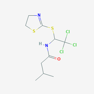 molecular formula C10H15Cl3N2OS2 B2537280 3-methyl-N-(2,2,2-trichloro-1-((4,5-dihydrothiazol-2-yl)thio)ethyl)butanamide CAS No. 295346-52-0