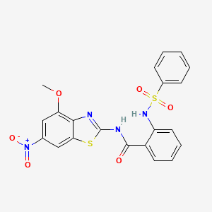 molecular formula C21H16N4O6S2 B2537289 N-(4-甲氧基-6-硝基苯并[d]噻唑-2-基)-2-(苯磺酰氨基)苯甲酰胺 CAS No. 886901-17-3