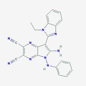 molecular formula C23H17N9 B253733 6-amino-7-(1-ethyl-1H-benzimidazol-2-yl)-5-(phenylamino)-5H-pyrrolo[2,3-b]pyrazine-2,3-dicarbonitrile 