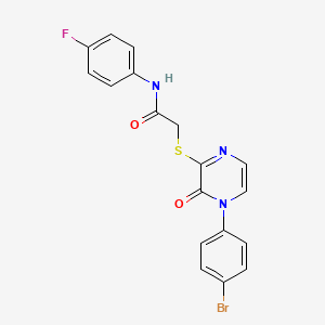 molecular formula C18H13BrFN3O2S B2537335 2-((4-(4-bromophenyl)-3-oxo-3,4-dihydropyrazin-2-yl)thio)-N-(4-fluorophenyl)acetamide CAS No. 899945-53-0