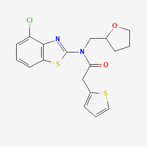molecular formula C18H17ClN2O2S2 B2537358 N-(4-chlorobenzo[d]thiazol-2-yl)-N-((tetrahydrofuran-2-yl)methyl)-2-(thiophen-2-yl)acetamide CAS No. 921817-18-7