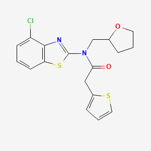 molecular formula C18H17ClN2O2S2 B2537358 N-(4-chloro-1,3-benzothiazol-2-yl)-N-[(oxolan-2-yl)methyl]-2-(thiophen-2-yl)acetamide CAS No. 921817-18-7