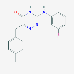 molecular formula C17H15FN4O B2537359 3-((3-fluorophenyl)amino)-6-(4-methylbenzyl)-1,2,4-triazin-5(4H)-one CAS No. 898650-35-6