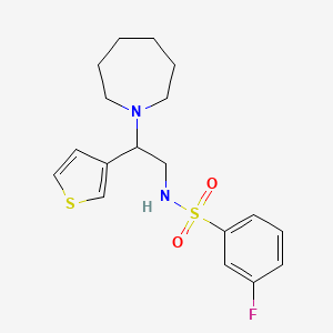 molecular formula C18H23FN2O2S2 B2537372 N-(2-(azepan-1-yl)-2-(thiophen-3-yl)ethyl)-3-fluorobenzenesulfonamide CAS No. 946222-35-1