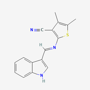 molecular formula C16H13N3S B2537373 (E)-2-(((1H-吲哚-3-基)亚甲基)氨基)-4,5-二甲基噻吩-3-腈 CAS No. 324066-89-9