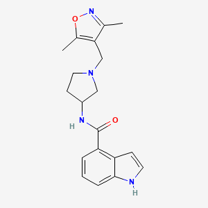 molecular formula C19H22N4O2 B2537384 N-{1-[(3,5-dimethylisoxazol-4-yl)methyl]pyrrolidin-3-yl}-1H-indole-4-carboxamide CAS No. 1775402-20-4