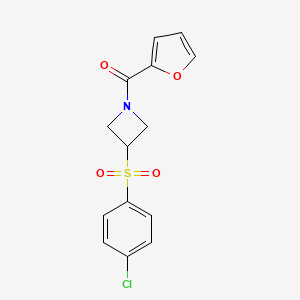 molecular formula C14H12ClNO4S B2537412 (3-((4-氯苯基)磺酰基)氮杂环丁烷-1-基)(呋喃-2-基)甲酮 CAS No. 1448073-71-9