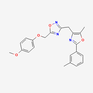 molecular formula C22H21N3O4 B2537432 5-((4-Methoxyphenoxy)methyl)-3-((5-methyl-2-(m-tolyl)oxazol-4-yl)methyl)-1,2,4-oxadiazole CAS No. 1251707-87-5