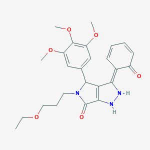 (3Z)-5-(3-ethoxypropyl)-3-(6-oxocyclohexa-2,4-dien-1-ylidene)-4-(3,4,5-trimethoxyphenyl)-2,4-dihydro-1H-pyrrolo[3,4-c]pyrazol-6-one