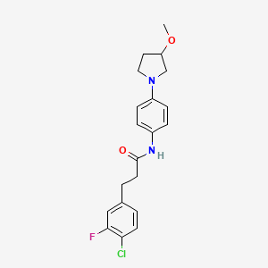 molecular formula C20H22ClFN2O2 B2537442 3-(4-氯-3-氟苯基)-N-(4-(3-甲氧基吡咯烷-1-基)苯基)丙酰胺 CAS No. 1798036-96-0