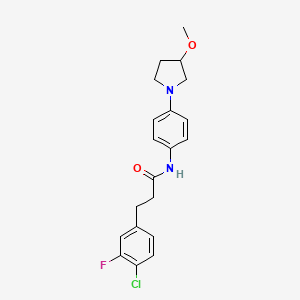 molecular formula C20H22ClFN2O2 B2537442 3-(4-Chloro-3-fluorophenyl)-N-[4-(3-methoxypyrrolidin-1-YL)phenyl]propanamide CAS No. 1798036-96-0