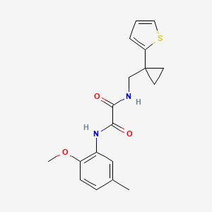 molecular formula C18H20N2O3S B2537449 N1-(2-methoxy-5-methylphenyl)-N2-((1-(thiophen-2-yl)cyclopropyl)methyl)oxalamide CAS No. 1207041-51-7