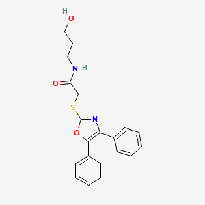 molecular formula C20H20N2O3S B2537452 2-[(4,5-diphenyl-1,3-oxazol-2-yl)sulfanyl]-N-(3-hydroxypropyl)acetamide CAS No. 392703-11-6